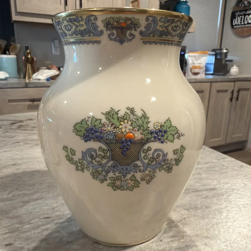 Vtg Y2K Lenox China Large Autumn Vase Hand Decorated With 25K Gold  8